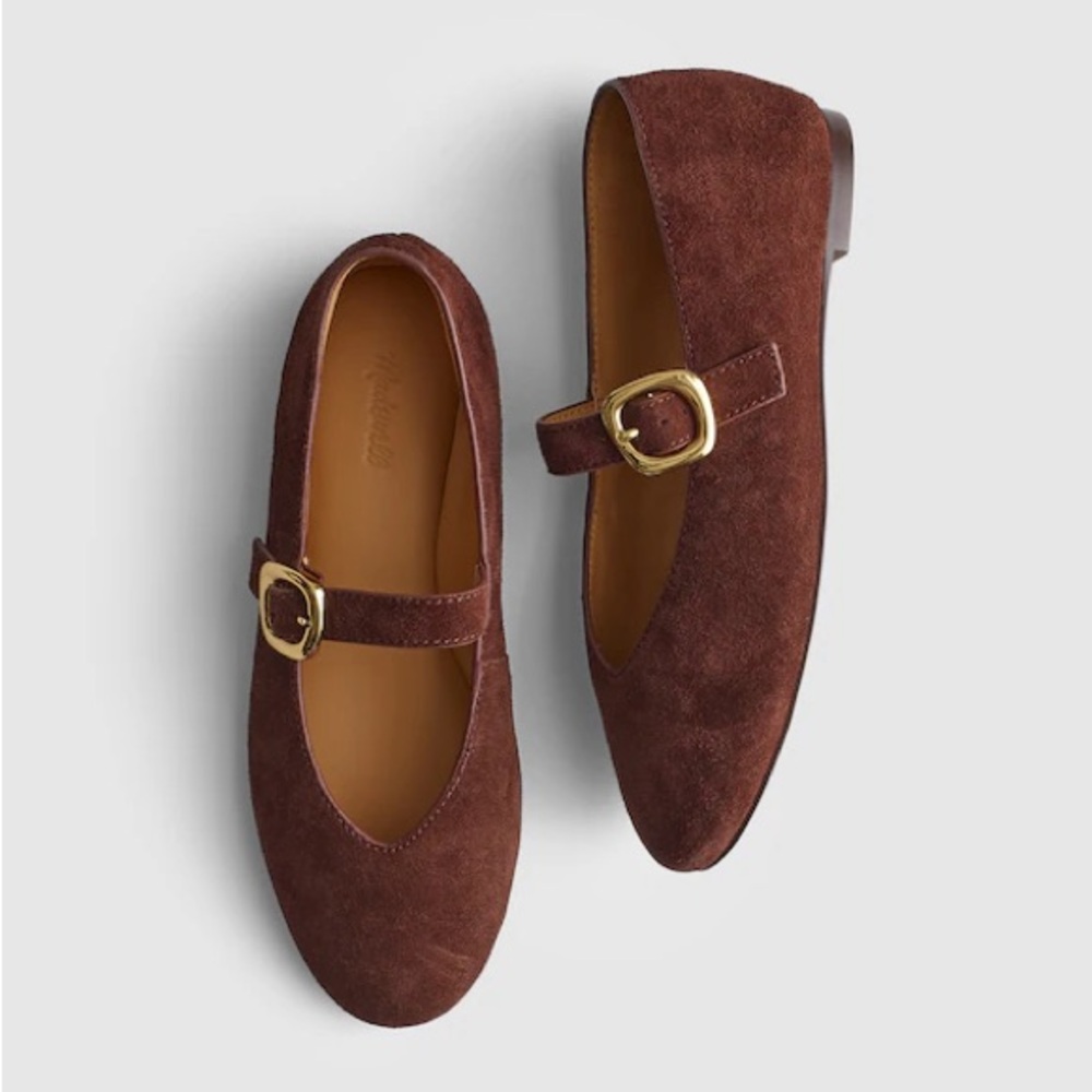 Madewell Remy Flats — Brown suede with gold buckle